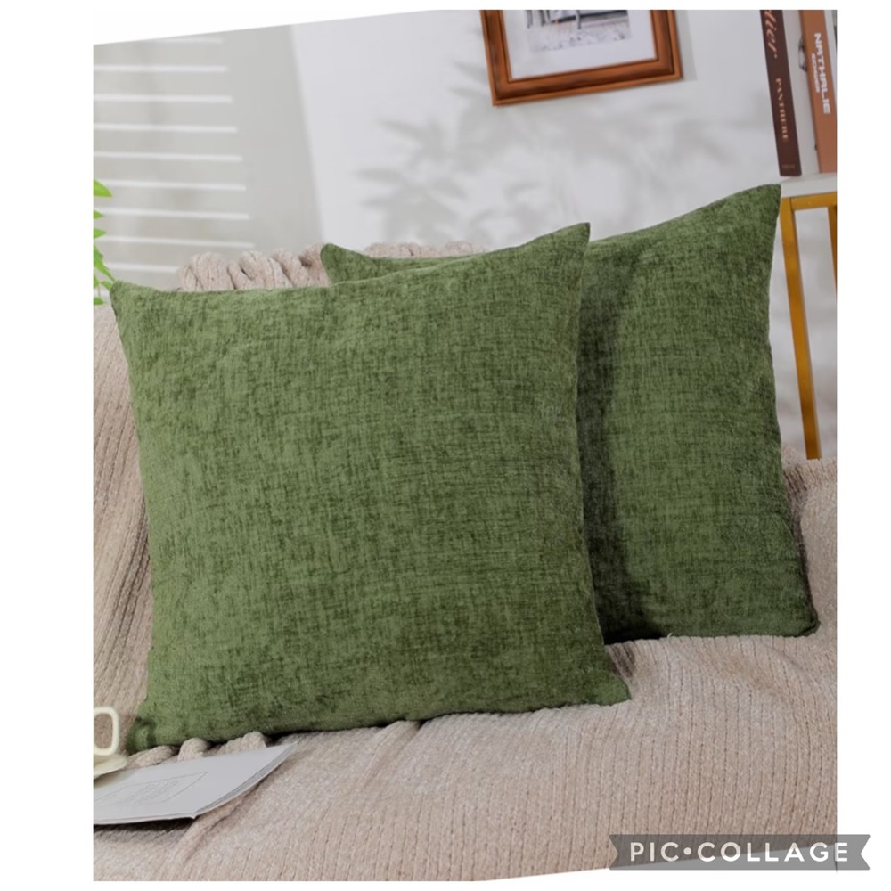 NWT Baseca Chenille Pillow Covers Set of 2 18x18 Moss Green Hidden Zipper